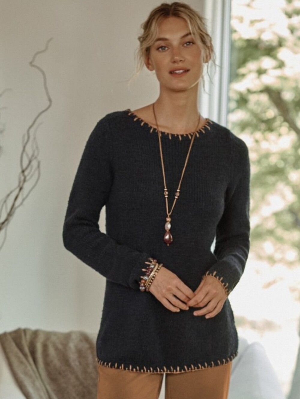 ​Pure Jill J. Jill Navy Blue Whipstitch Trimmed Pullover Sweater Size S
